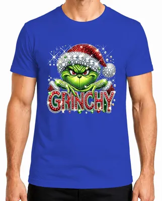 Produktbild von Grinchy Weihnachten Glitzer Strass Santa Frech Ugly Christmas Herren T-Shirt, Blau, L