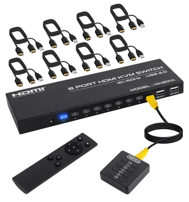 Produktbild von 4K @60Hz KVM-Switch, 1 Eingang, 8 Ausgänge, HDMI/USB-Switch für 8 Computer, mit Fernbedienung