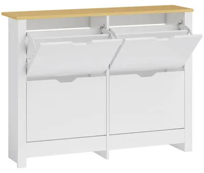 Produktbild von Schuhschrank Schmal mit 4 Klappfächern für 8–16 Paar Schuhe, 105 x 26 x 80 cm, Weiß+Natur