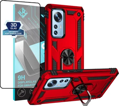 Produktbild von Armor Outdoor Handyhülle für Xiaomi 12 5G / 12X 5G Handy Panzer Case Schutzhülle mit 9H Displayglas Displayschutz Farbe: Rot