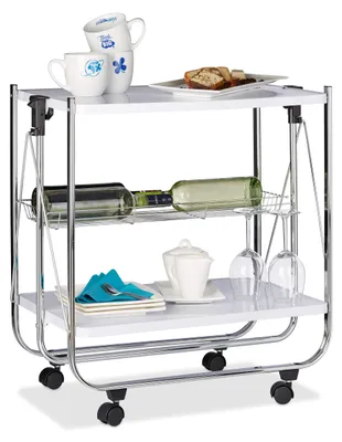 Klappbarer Küchenwagen, 2 Ablagen, 4 Rollen, 68x68x40,5 cm, Weiß