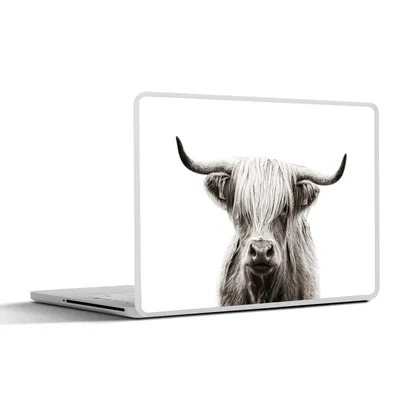 Produktbild von MuchoWow® Laptop Aufkleber Sticker Cover Schottischer Highlander - Kuh - Schwarz - Weiß 30x22 cm - Laptop-Sticker