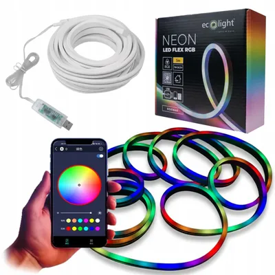 Obrázek produktu pro LED páska NEON RGB, 5 metrů, napájení USB, 5V, ovládání přes aplikaci, podsvícení