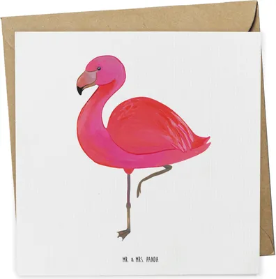 Produktbild von Mr. & Mrs. Panda faltkarte Flamingo Classic - Weiß - Geschenk, Ich, Stolz, Spruch, Glückwunschkarte, Rosa, Geschwister, Klappkarte, anlasskarte, Prächtig, doppelkarte