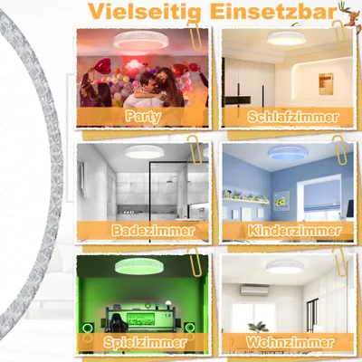 Produktbild von LZQ LED Deckenleuchte RGB Deckenlampe mit Fernbedienung - 48W Schlafzimmerlampe mit Fernbedienung Ø40cm Kristall Modern Sternenhimmel Rund Deckenbeleuchtung für Schlafzimmer Wohnzimmer Küche Flur