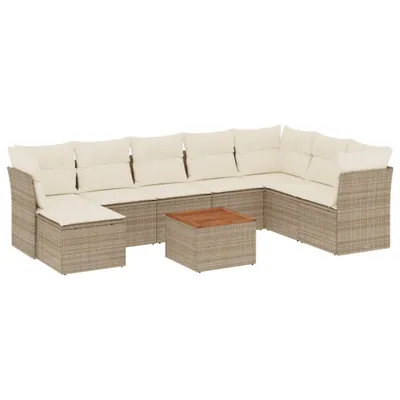 Imagen del producto de Set de sofás de jardín 9 pzas con cojines ratán sintético beige