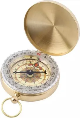 Produktbild von Vintage Messing Kompass zum Öffnen, Ø 4,7 cm, H 1,5 cm, verziertes Inneres, leuchtende Spitzen