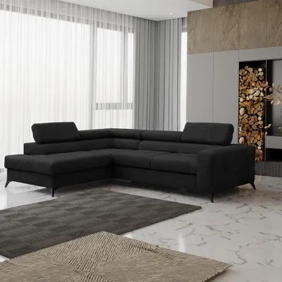 Produktbild von Ecksofa Schlafsofa AMADEO Stoff Anafi Schwarz Ottomane Links