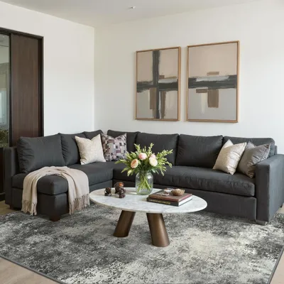 Productafbeelding van Groot woonkamerkleed, wasbaar en antislip, 200x290 cm, zwart-wit design, rechthoekig