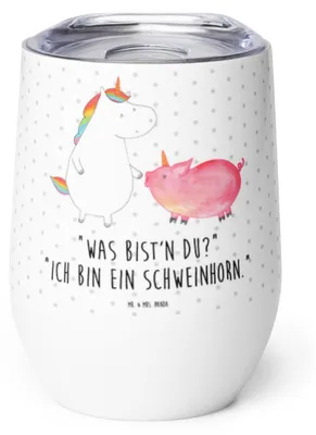 Produktbild von Mr. & Mrs. Panda Weintumbler Einhorn Schwein - Weiß - Geschenk, Schweinhorn, kaffee tasse, Einhörner, Thermobecher, Unicorn, Weinbecher, Freundin, Thermo Becher