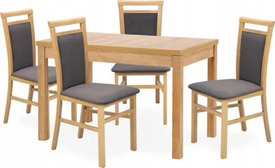 Produktbild von Esstisch mit 4 Stühlen - Rechteckig Ausziehbarer Tisch - 120-160 Lange - Aus Holz - 5-teiliges Set - Essgruppe - Sitzgruppe - Schwarze Stühle