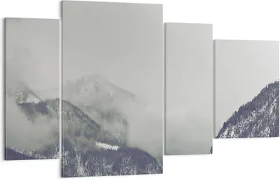 Produktbild von Bild auf Leinwand - Leinwandbild - 4 Teile - Berge Wald Nebel - 120x70cm - Wand Bild - Wanddeko - Wandbilder - Leinwanddruck - Bilder - Wanddekoration - Leinwand bilder - Wandbild - DL120x70-4270