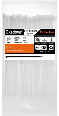 Produktbild von Kabelbinder Weiß 100 Stück 200 mm x 2,5 mm UV-Beständig 8,1 kg Zugfestigkeit