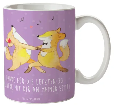Produktbild von Mr. & Mrs. Panda Teetasse 30. Hochzeitstag Perlenhochzeit - Lavendeltraum - Geschenk, Kaffeebecher, Geschenktasse, Liebe, Hochzeit, Heiraten, Heirat, Tasse, Geschenke