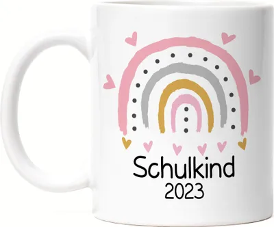 Produktbild von Schulkind 2023 Tasse Einschulungsgeschenk Grundschule 1. Klasse Mädchen Motiv Herzchen