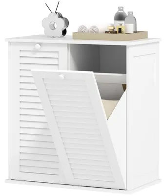 Zdjęcie produktu dla Szafka na kosze na pranie z 2 koszami i drzwiczkami z żaluzjami | Kolor: Biały | Wymiary: 38x70x73 cm