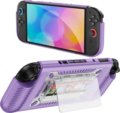 Produktbild von Für Nintendo Switch 2 Anti-Rutsch TPU Hybrid PC Schutzhülle mit Kartenfach Lila