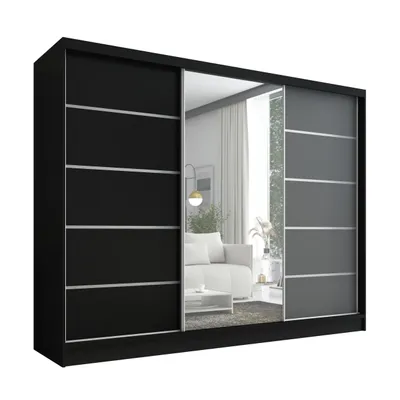 Produktbild von Schwebetürenschrank, 3-türig Schrank 200 cm mit Spiegel ARIVA 1 (Schwarz , Graphit, Schwarz)