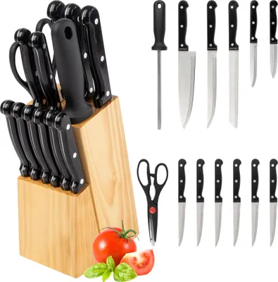Produktbild von classbach® Messerblock mit Messer - 14 tlg. Messer Set inkl. Messerschleifer und Küchenschere, Klingen aus rostfreiem Stahl, Set aus 11x scharfe Messer für Küche, C-MBS 4019