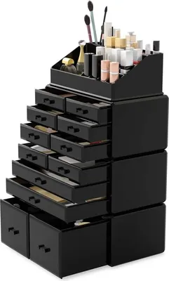 Image de Organiseur UNIQ XXL avec 12 tiroirs et 16 compartiments - noir