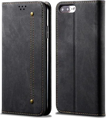 Image de étui pour iPhone 8 Plus, étui portefeuille en cuir avec fermeture magnétique et fonction stand pour iPhone 6 Plus / 6s Plus / 7 Plus / 8 Plus Noir