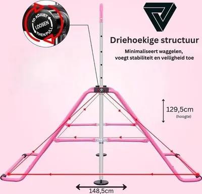 Produktbild von Trovado Kinder-Reck - Heimturnen - Turnen - Klappbar - Indoor und Outdoor - Höhenverstellbar - Jungen und Mädchen - Rosa