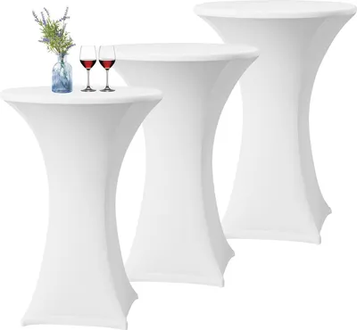 Produktbild von 3er-Set Weiße Stretchhusse für Stehtisch Ø 60-65 cm - Für Hochzeit & Bankett