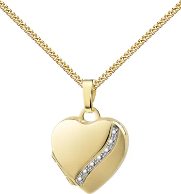 Produktbild von Herz Medaillon 333 Gold 8 Karat bicolor Bilderamulett für Damen. Mit Kette 50 cm