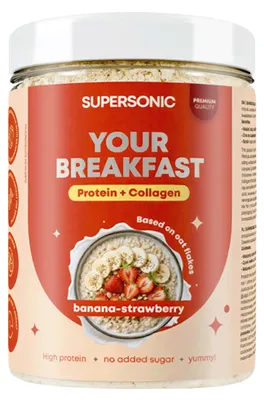 Produktbild von SUPERSONIC Protein Porridge Banane-Erdbeere 420 g – 21 g Eiweiß je Portion, mit Kollagen, Zink & Biotin, ohne Zuckerzusatz