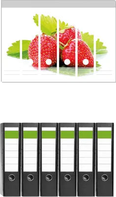 Produktbild von Wallario 6 Stück breite Ordner inkl. Klebeetiketten mit Motive Frische rote Erdbeeren für die Küche -  Set mit Rückenschildern / Ordnerrücken Stickern