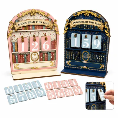 Produktbild von Bücherzähler 2er Set personalisiert, Lesezähler für bis zu 999 Bücher, dekoratives Lesestatistik Gadget für Bücherregal, Lehrer & Bücherfreunde
