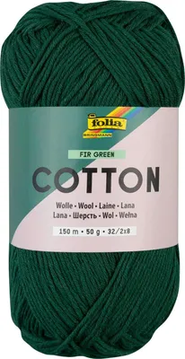 Produktbild von folia 25958 - Baumwolle FIR GREEN, 50 g | Wolle zum Häkeln und Stricken, ca. 150 m, Strickgarn aus 100 % Baumwolle, 32 / 2 x 8, Nadelstärke 2 - 3 mm