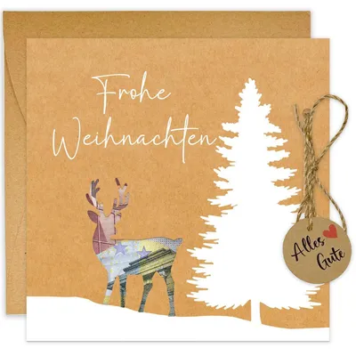 Produktbild von Weihnachtskarte Geldgeschenk mit Umschlag Rentier Tanne 105 x 148 mm Kraftpapier