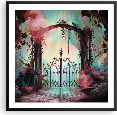 Produktbild von Gerahmtes Poster - Schwarzer Rahmen - Fantasie Tor Garten - 60x60 cm - Wand Bild - Wanddeko - Wandbilder - Kunstposter - Wandposter - Bilderrahmen - Bilder - Kunstdruck - P2BAC60x60-4517