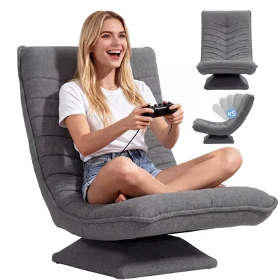Produktbild von CRELIV -360° Loungesessel drehbar, gepolsterter Relaxsessel ohne Armlehnen, weicher Stoffbezug, moderner Drehsessel, Grau