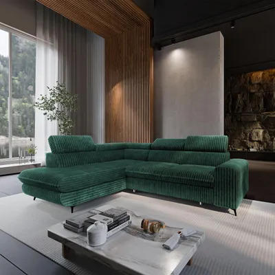 Produktbild von Masseno Ecksofa VELISS mit Schlaffunktion L-Form, Sofa mit Bettkasten, Wohnzimmersofa, Couch, Soffa, Bettsofa, Couchgarnitur- Grün, TILIA 39