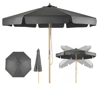 Produktbild von Sonnenschirm Knickbar Ø300cm Grau Holzrippen Wasserabweisend
