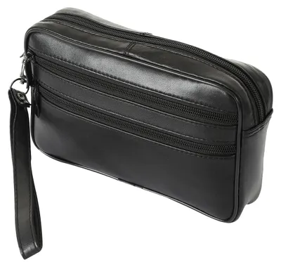 Produktbild von Herren Handgelenktasche Echtleder Handtasche Geldbörse mit Reißverschluss – Dokumententasche mit Handschlaufe Organizer/Clutch Reise, Business & Freizeit-Tasche für Männer Schwarz