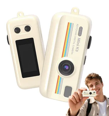 Produktbild von ZELURXX Mini Digitalkamera als Schlüsselanhänger, kleine Kamera, Retro Design, tragbar, Fotokamera mit Filtern, kreatives Geschenk Beige