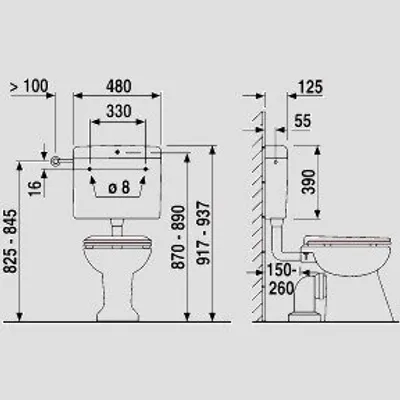 Produktbild von SANIT Spülkasten nova (6-9L) tiefhängend mit Eckventil weiß