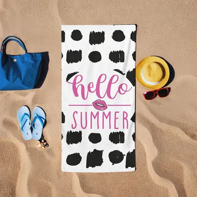 Obrázek produktu pro Mijolnir, Hello Summer - Black, White, plážová osuška, černá, 60 % BAVLNA / 40 % POLYESTER, 75 x 150 cm