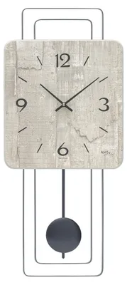 Produktbild von AMS W7503 Pendelwanduhr mit Holzgehäuse und Betonstruktur-Zifferblatt