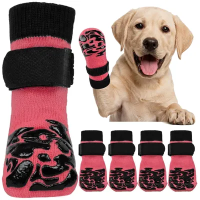 Immagine prodotto di Omgoods - 2 paia di calzini antiscivolo per cani, con chiusura regolabile in velcro - Protezione per cani di piccola taglia