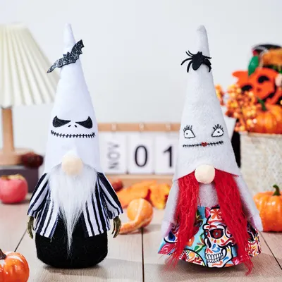 Produktbild von 2 Elfen- oder Koboldornamente | Gruselige Puppenornamente | Halloween-Gonks-Koboldornamente | Elfen-Koboldornamente für festliche Tischdekorationen
