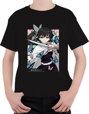 Zdjęcie produktu dla Kanao Tsuyuri Anime Butterflies Katana Manga Gift Damska koszulka uni  dla dzieci, czarny, 152