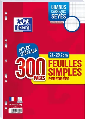 Image de Oxford 400019119 Feuilles simples perforées, A4, 300 pages Offre Spéciale
