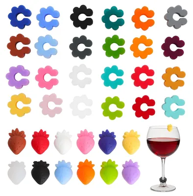 36er Set Silikon-Glasmarkierer, bunt, für Weingläser