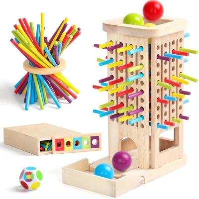 Productafbeelding van Montessori speelgoed voor kinderen, een 3-in-1 bordspel met houten stokjes