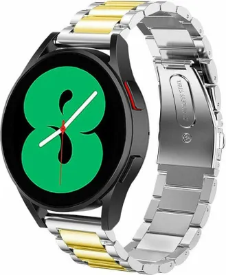 Produktbild von Strap-it Stahlarmband - Kompatibel mit Samsung Galaxy Watch Armband 42mm Ersatzarmband Edelstahl - Faltschließe - Hochwertiges Material - für Smartwatch 20mm Armband Silber / Gold