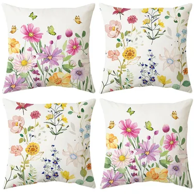Immagine prodotto di Cuscini decorativi, 45x45 cm, in velluto, set da 4, con motivi floreali colorati
